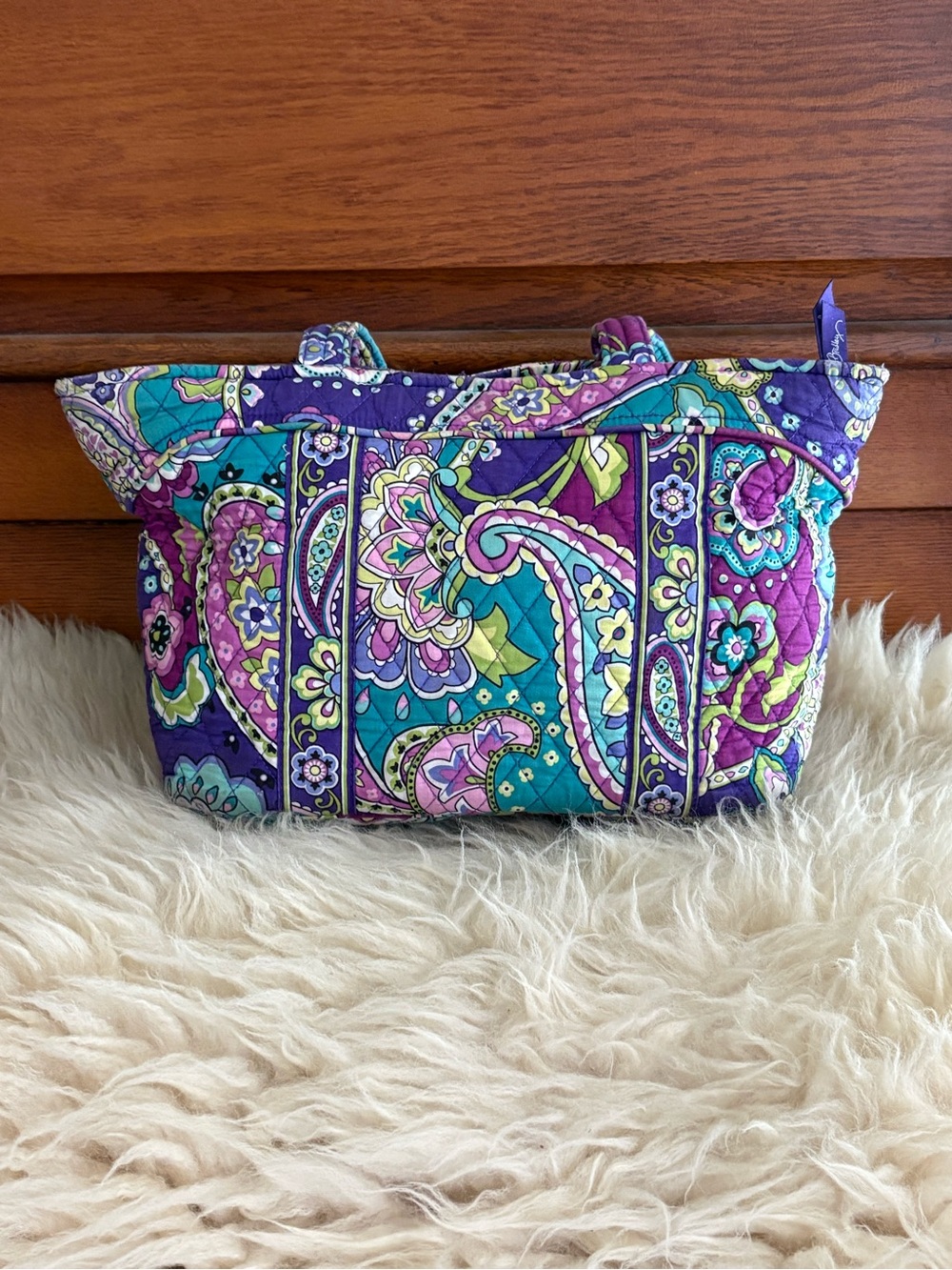 Vera Bradley ‘Heather Paisely’ Purple Teal Quilted Tote - Picture 2 of 6